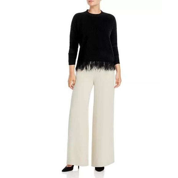 C by Bloomingdale's Black Ostrich Feather Trim Cashmere Crewneck Sweater Sz S - Picture 4 of 15